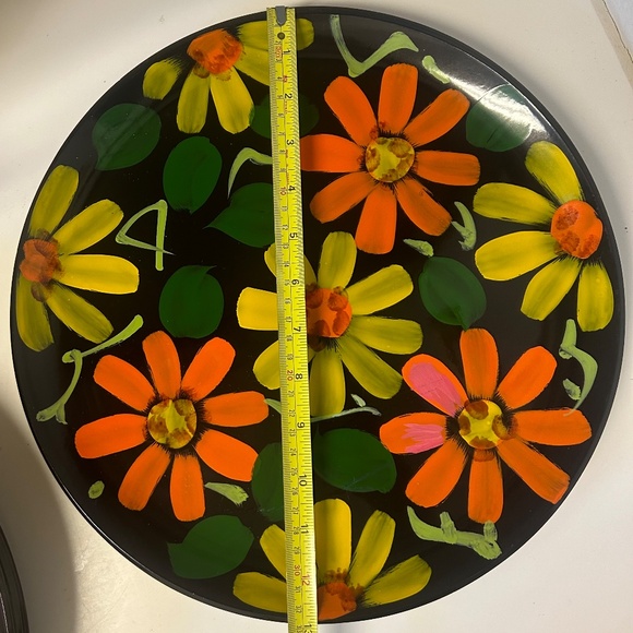 Vintage 1960s Japan MCM Round 13" Tray / Platter Hand Painted Flower Power - Picture 7 of 7